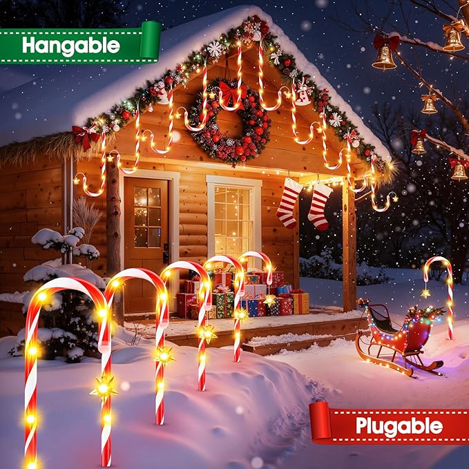 Bastones navideños con luz solar x10 UNIDADES