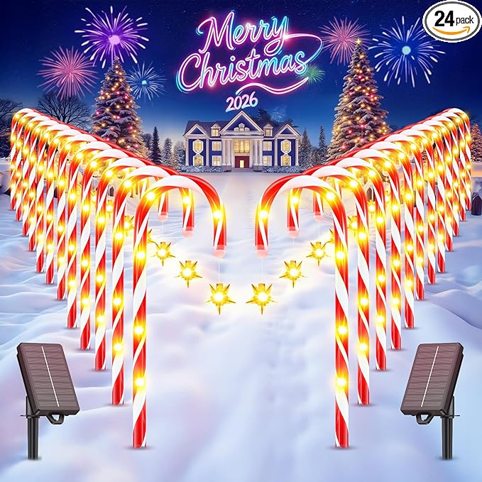 Bastones navideños con luz solar x10 UNIDADES